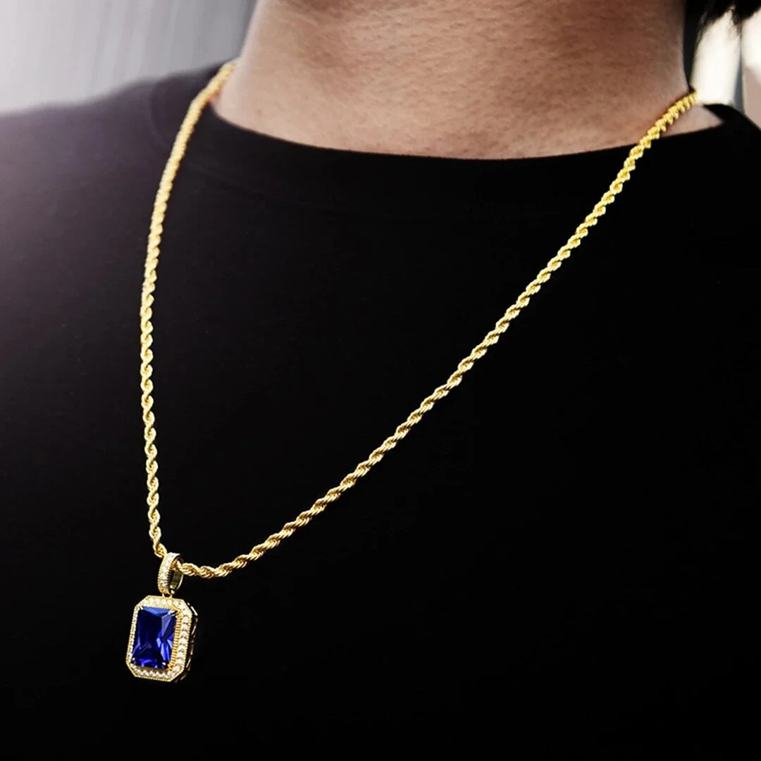 Blue Sapphire Gemstone Pendant 14K Gold Plated by Bling Proud | Urban Jewelry Online Store - Image 2