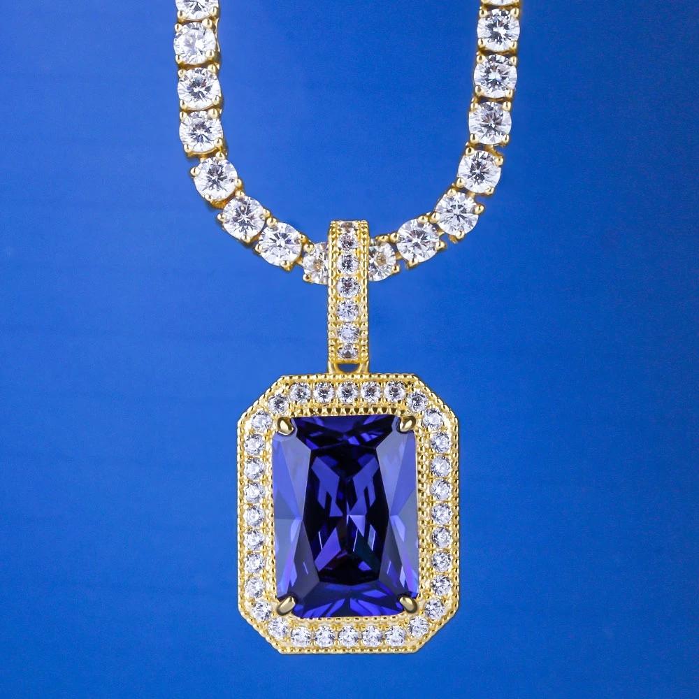 Blue Sapphire Gemstone Pendant 14K Gold Plated by Bling Proud | Urban Jewelry Online Store - Image 3
