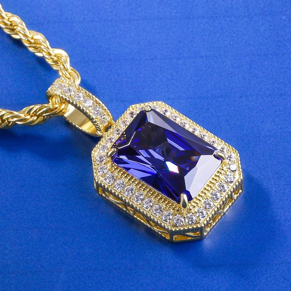 Blue Sapphire Gemstone Pendant 14K Gold Plated by Bling Proud | Urban Jewelry Online Store - Image 4