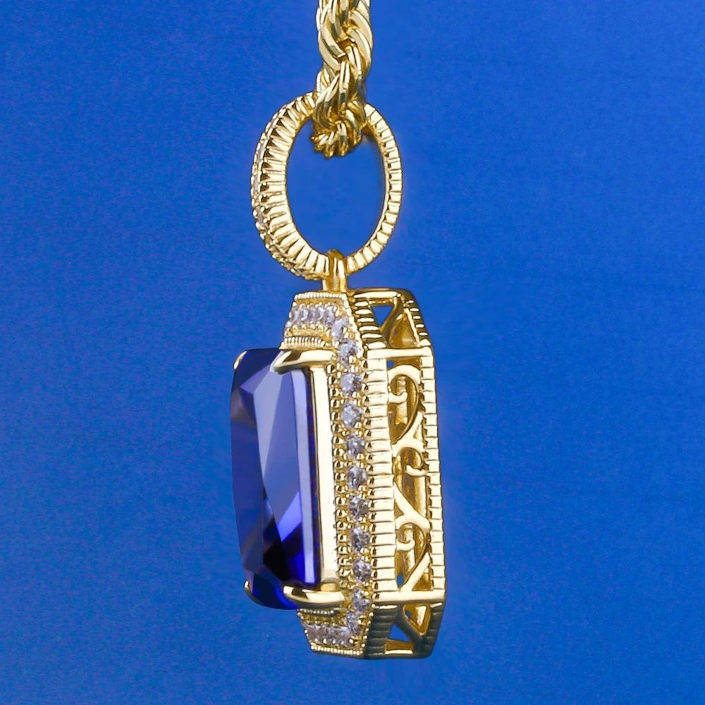Blue Sapphire Gemstone Pendant 14K Gold Plated by Bling Proud | Urban Jewelry Online Store - Image 5