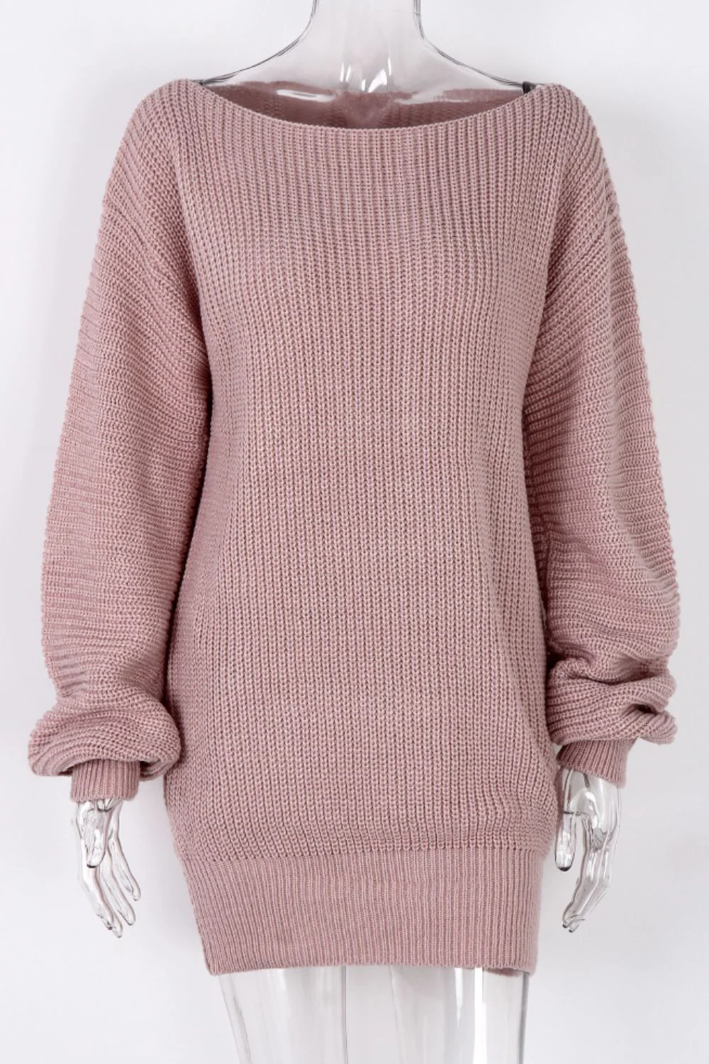 Boat Neck Long Sleeve Mini Sweater Dress - Image 4