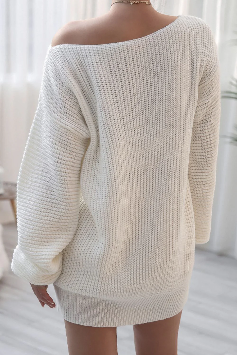 Boat Neck Long Sleeve Mini Sweater Dress - Image 9