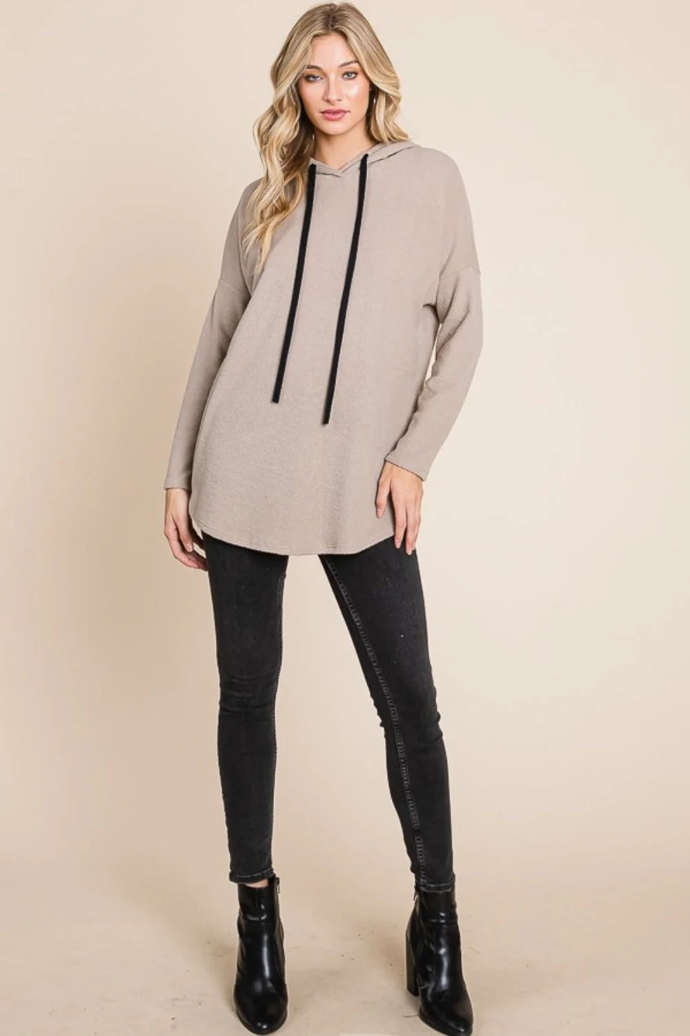 BOMBOM Contrast Drawstring Drop Shoulder Knit Hoodie - Image 5