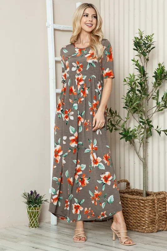 BOMBOM Floral Round Neck Short Sleeve Maxi Tee Dress - Image 2
