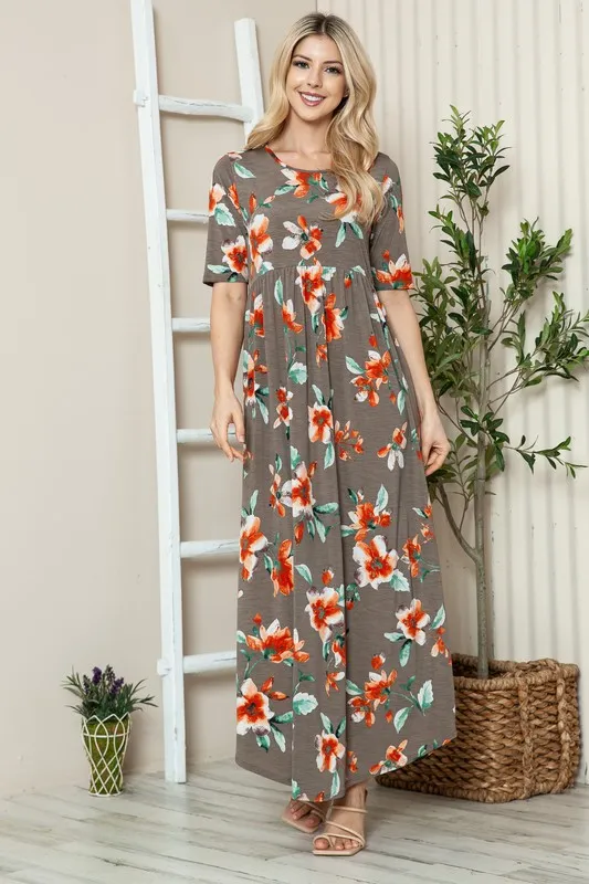 BOMBOM Floral Round Neck Short Sleeve Maxi Tee Dress - Image 3