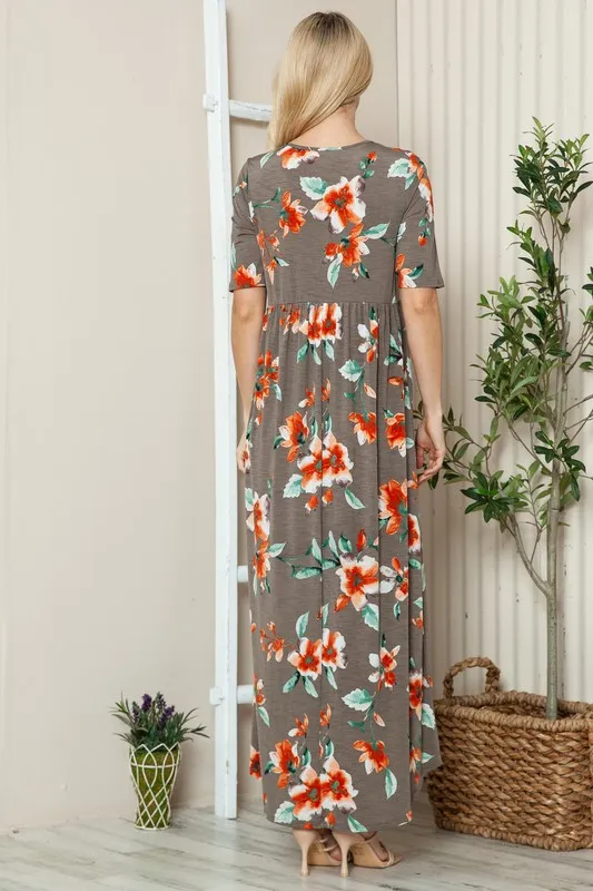 BOMBOM Floral Round Neck Short Sleeve Maxi Tee Dress - Image 5