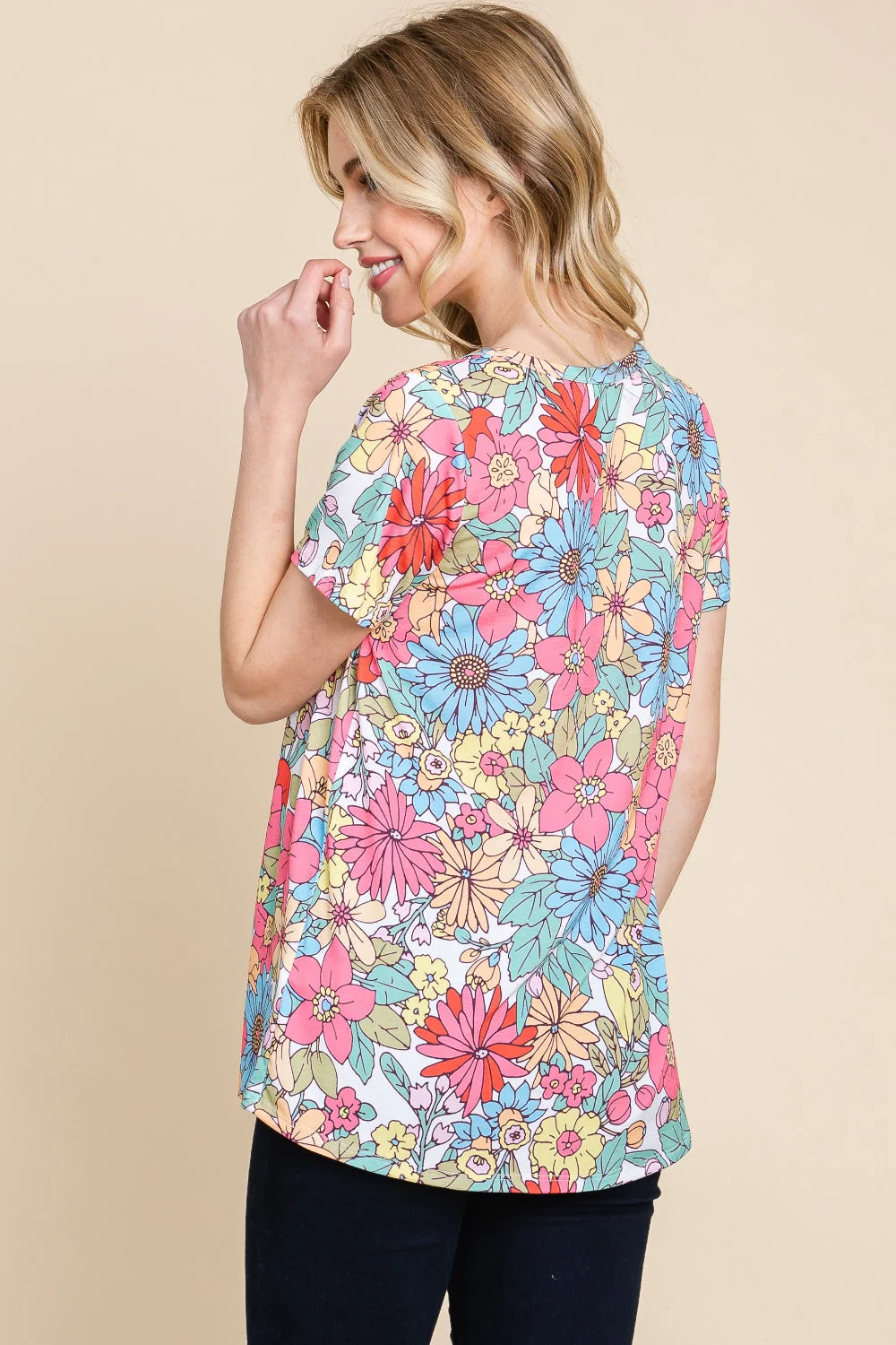 BOMBOM Floral Short Sleeve T-Shirt - Image 2