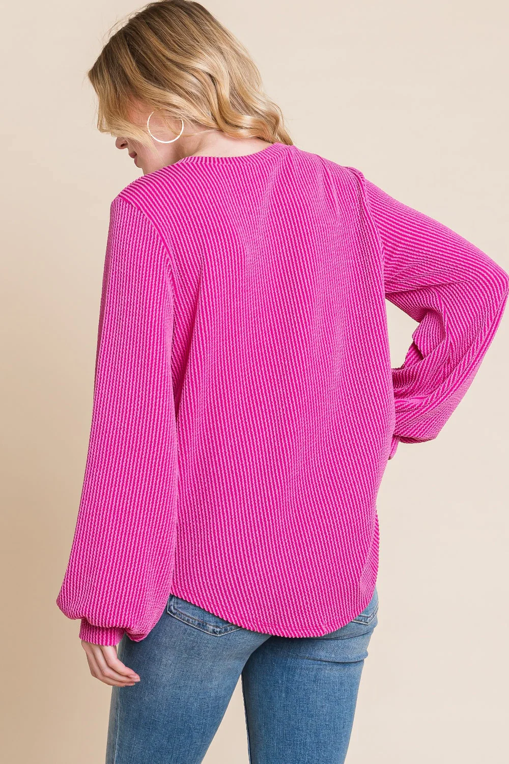 BOMBOM Long Sleeve Curved Hem Ribbed T-Shirt - Image 2
