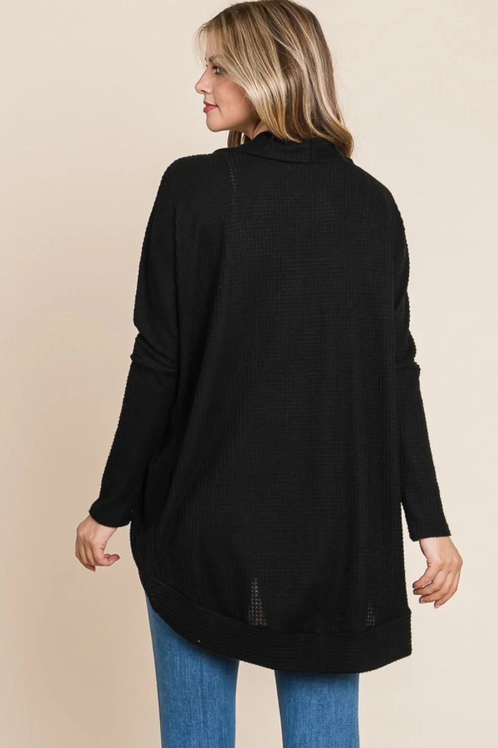 BOMBOM Open Front Waffle Knit Cocoon Cardigan - Image 2