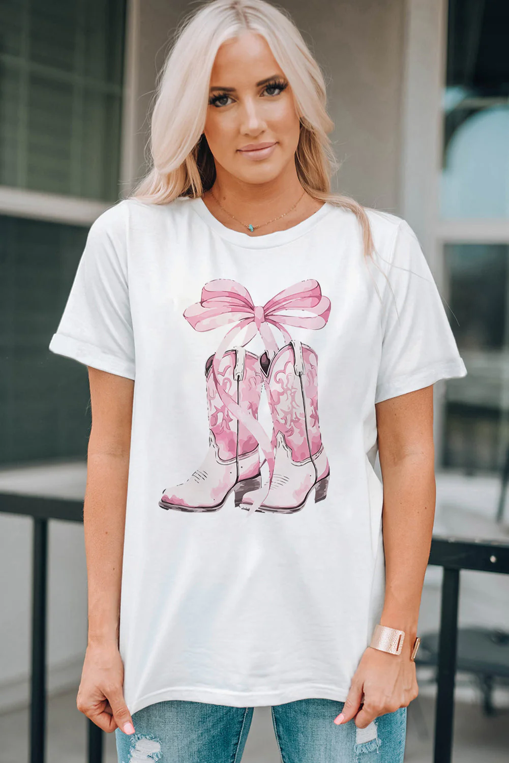 Boot Graphic Round Neck Short Sleeve T-Shirt - Image 3