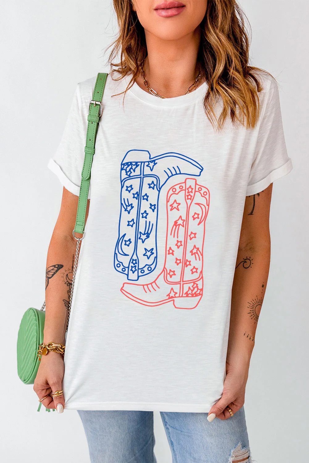 Boot Graphic Round Neck Short Sleeve T-Shirt - Image 2