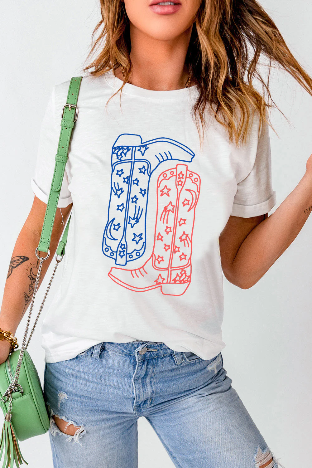 Boot Graphic Round Neck Short Sleeve T-Shirt - Image 3