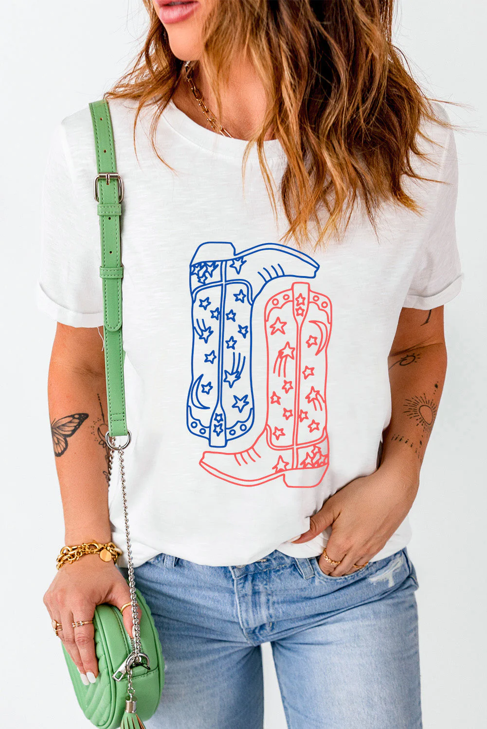 Boot Graphic Round Neck Short Sleeve T-Shirt - Image 4