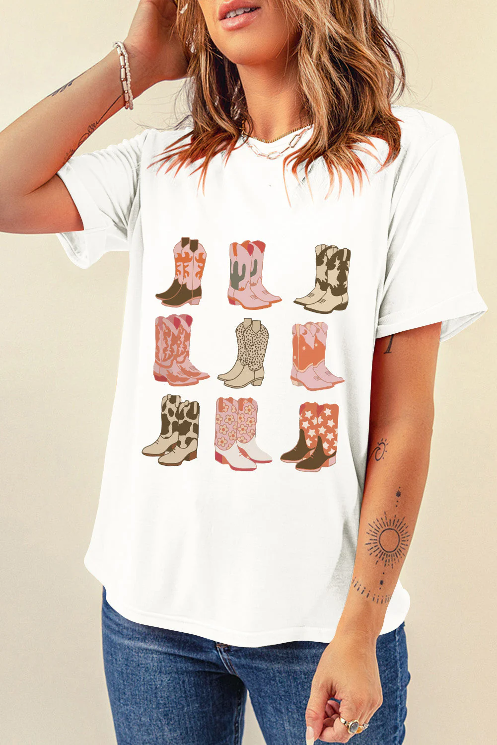 Boot Graphic Round Neck Short Sleeve T-Shirt - Image 2