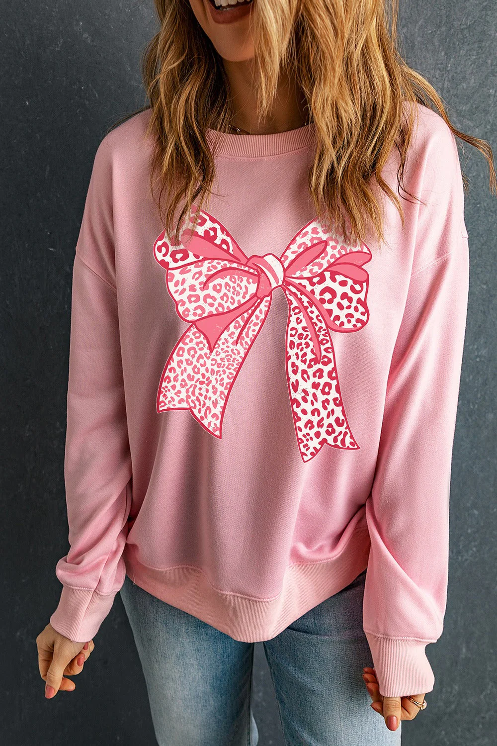 Bow Graphic Round Neck Long Sleeve Sweatshirt - Image 2