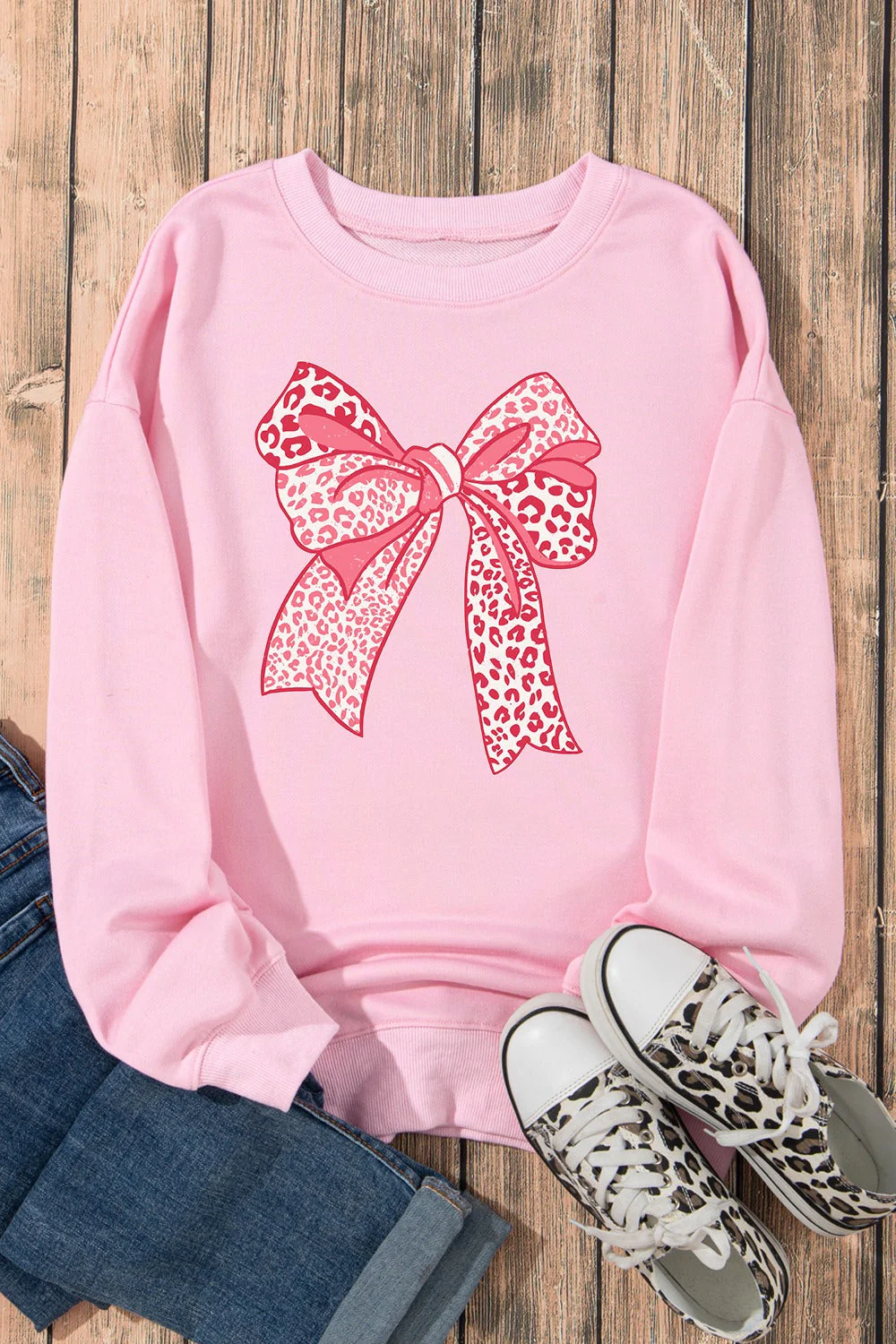 Bow Graphic Round Neck Long Sleeve Sweatshirt - Image 4
