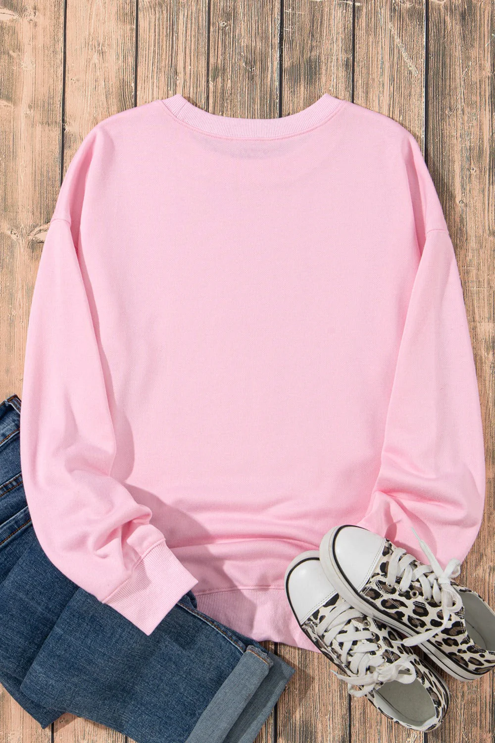Bow Graphic Round Neck Long Sleeve Sweatshirt - Image 5