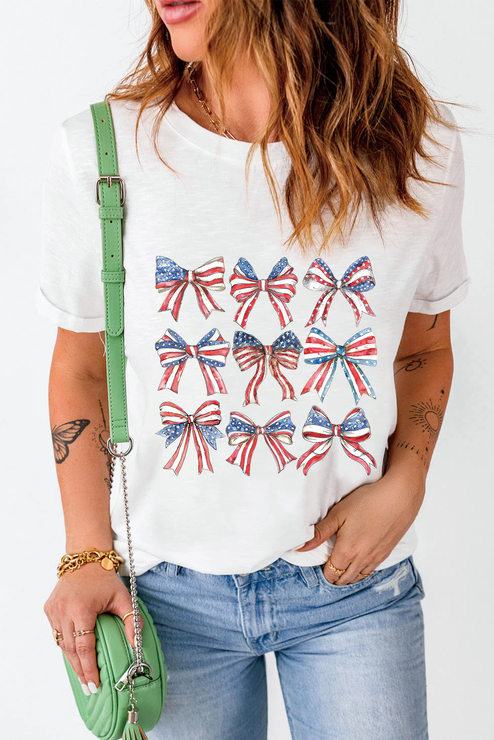 Bow Graphic Round Neck Short Sleeve T-Shirt - Image 2