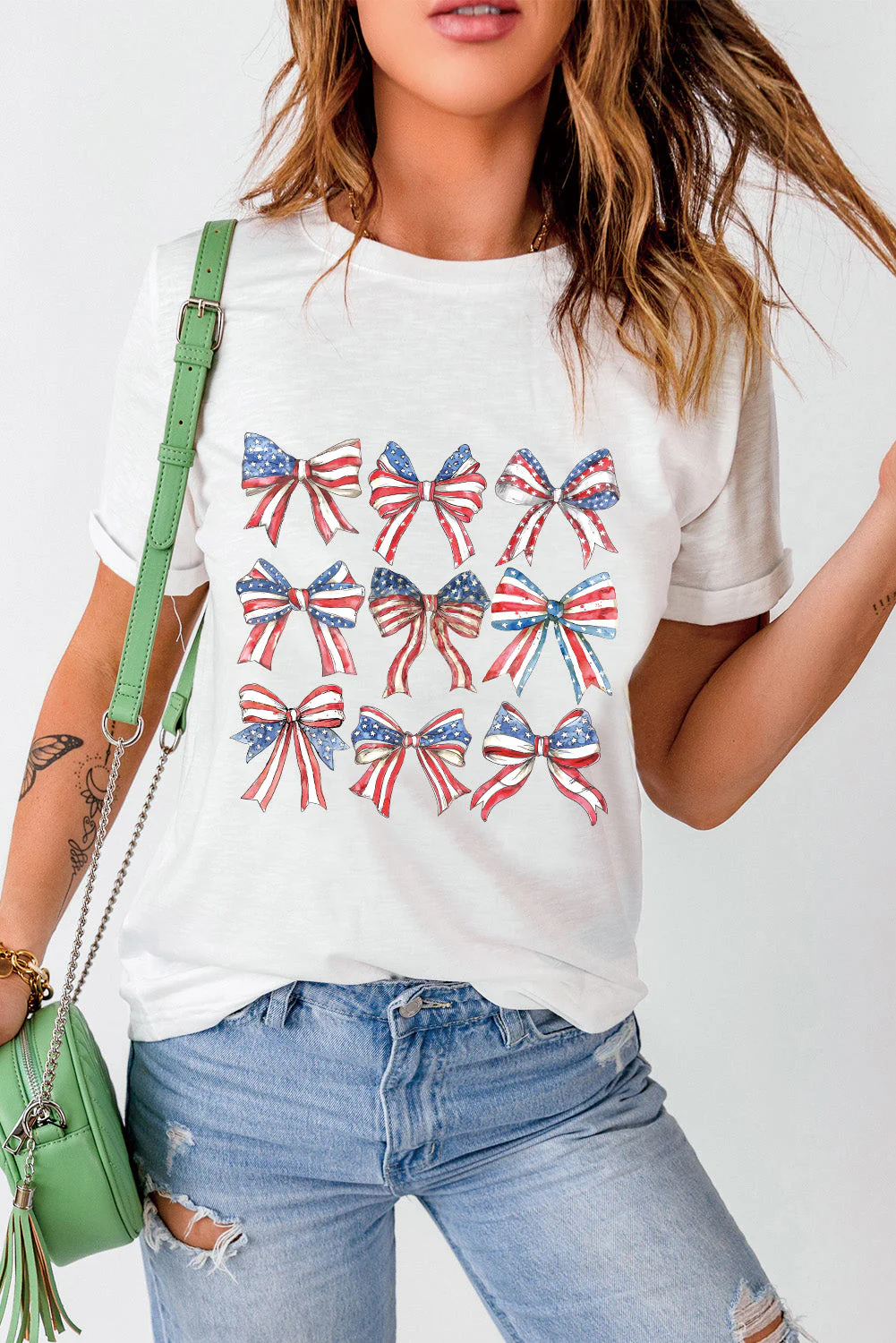 Bow Graphic Round Neck Short Sleeve T-Shirt - Image 3