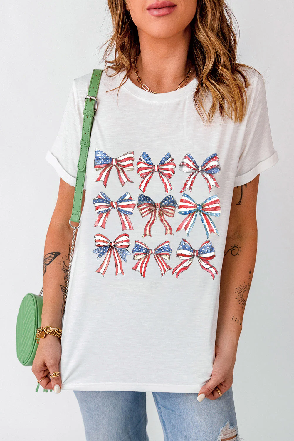 Bow Graphic Round Neck Short Sleeve T-Shirt - Image 4