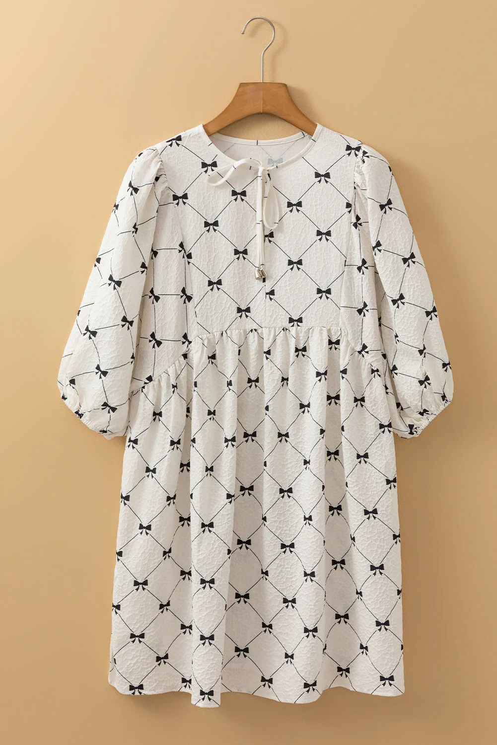 Bow Print Tie Neck Half Sleeve Dress - Image 5