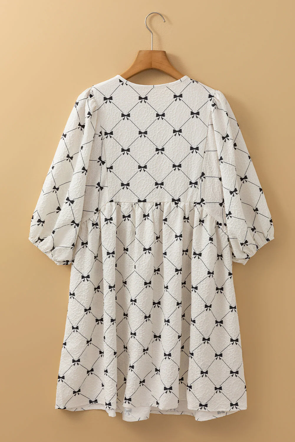 Bow Print Tie Neck Half Sleeve Dress - Image 6