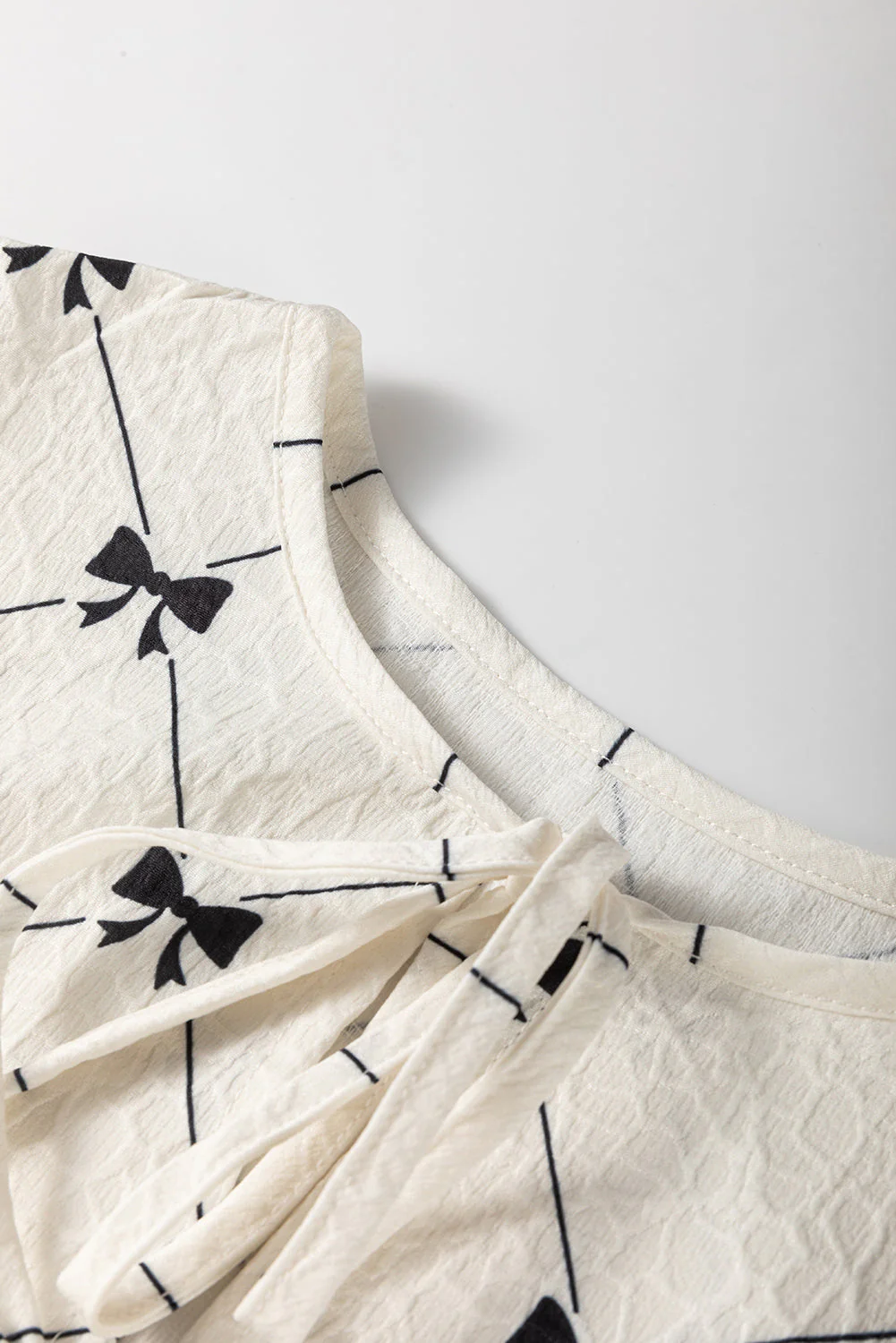 Bow Print Tie Neck Half Sleeve Dress - Image 8