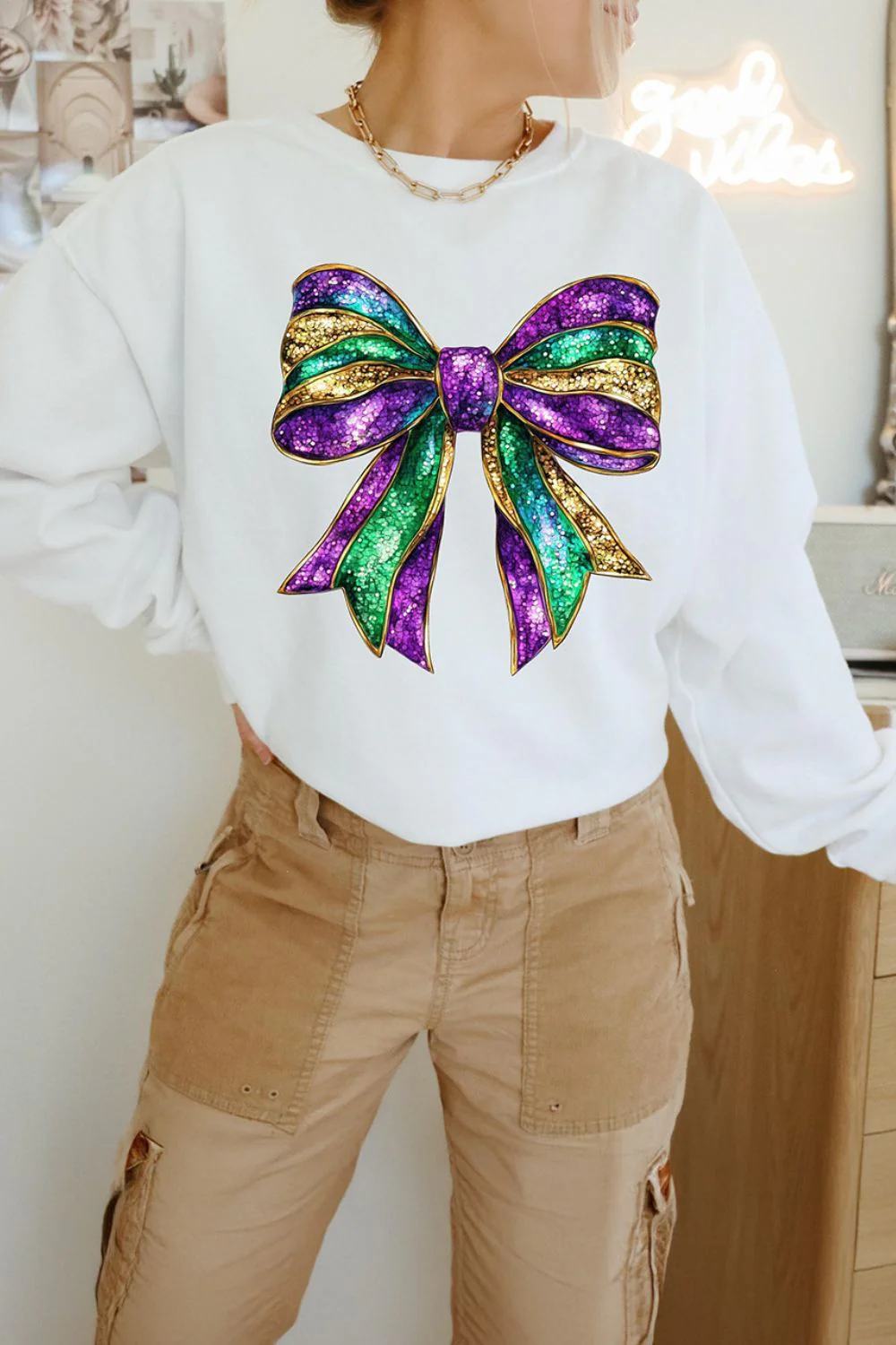 Bow Round Neck Long Sleeve Sweatshirt - Image 2
