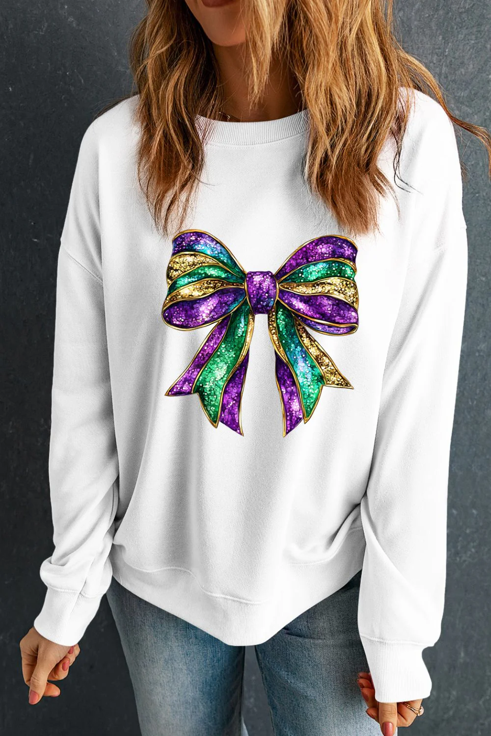 Bow Round Neck Long Sleeve Sweatshirt - Image 3