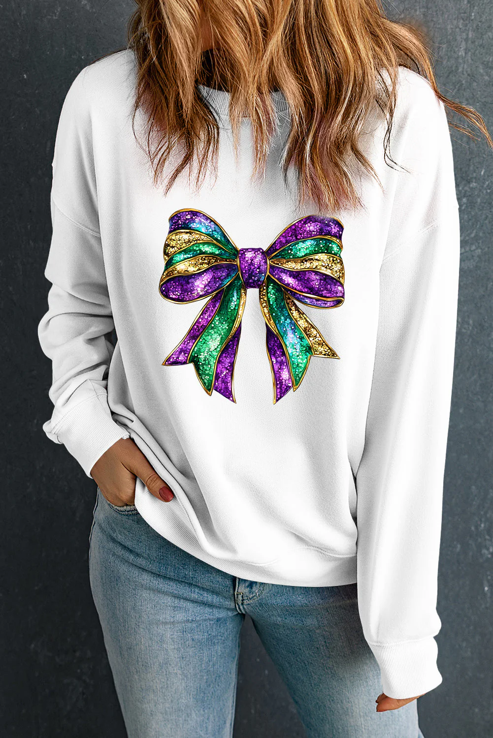 Bow Round Neck Long Sleeve Sweatshirt - Image 4
