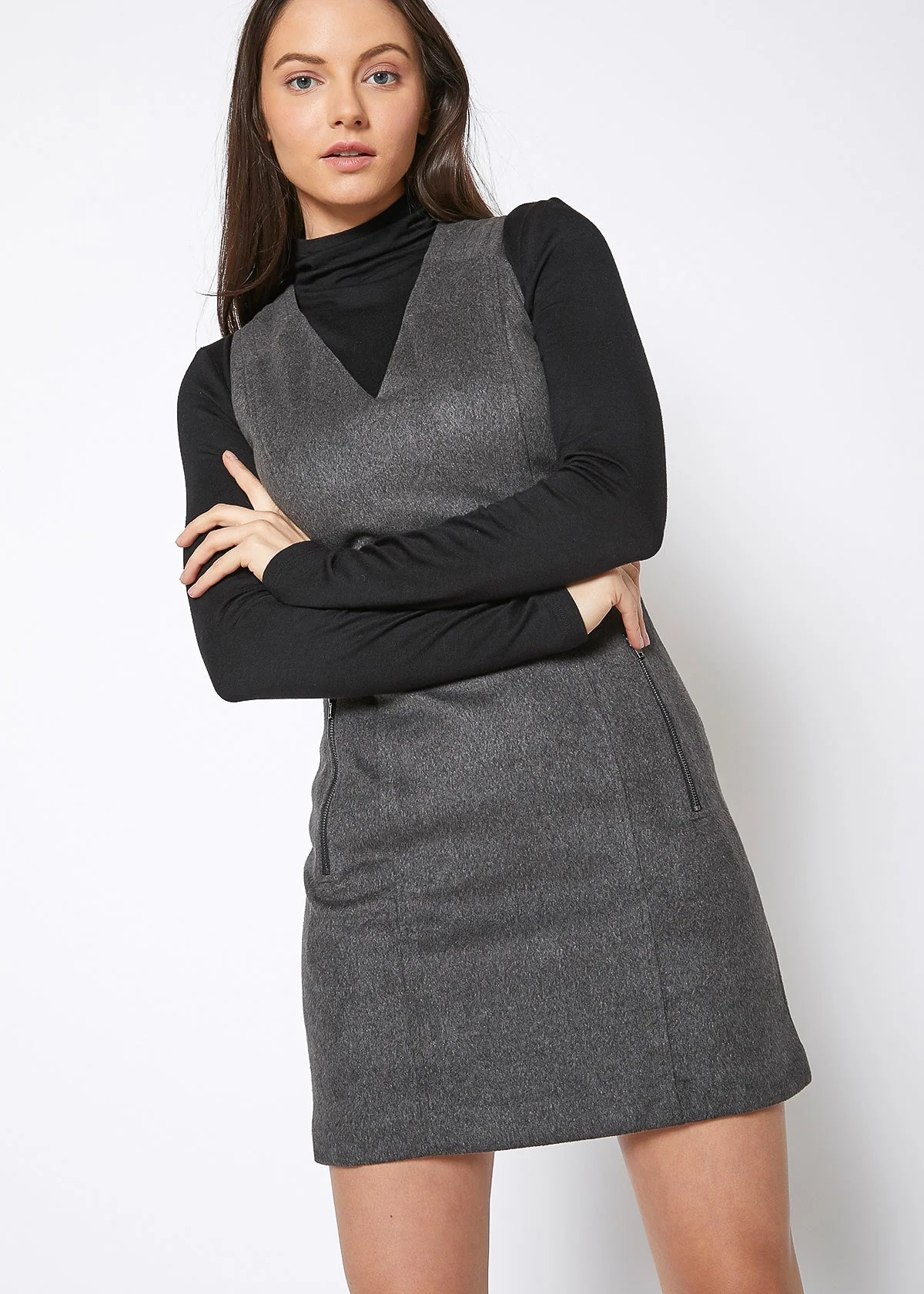 Brushed Wool V-Neck Tank Mini Dress by Shop at Konus - Image 5