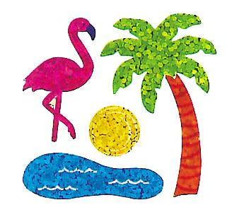 Bulk Roll Prismatic Stickers, Mini Flamingo and Palm Tree (100 Repeats) by Present Paper - Image 2