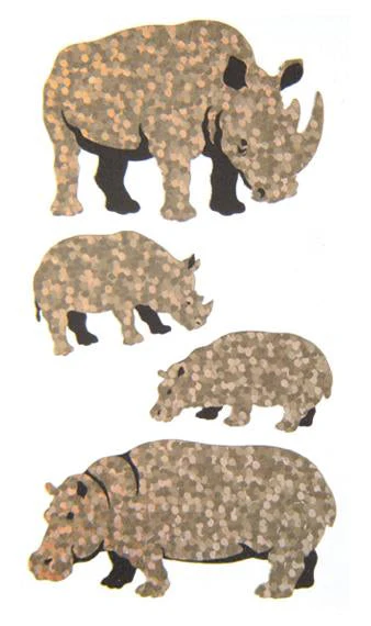 Bulk Roll Prismatic Stickers, Rhino, Hippo and Babies (50 Repeats) by Present Paper - Image 2