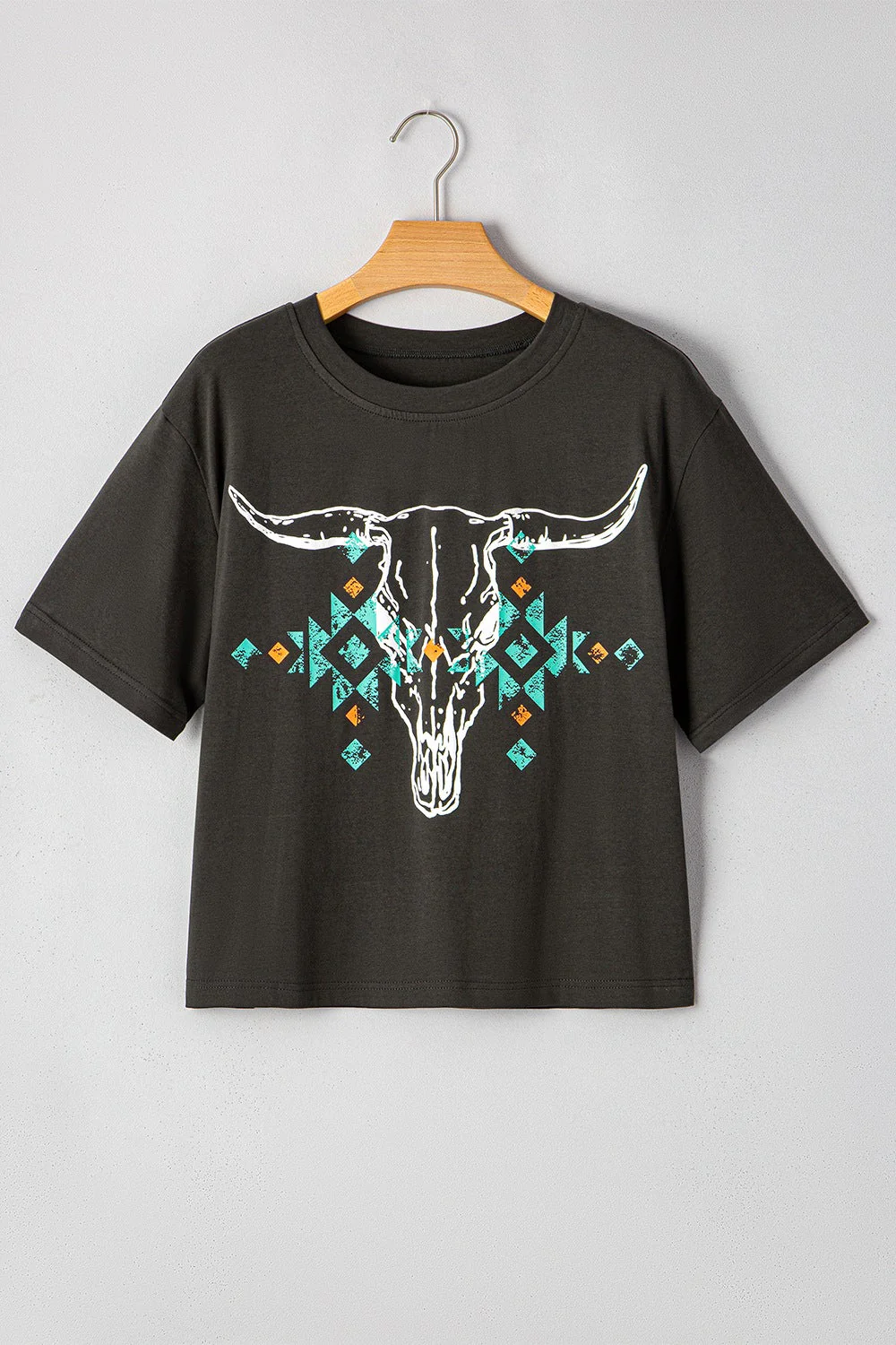 Bull Head Skull Round Neck Short Sleeve T Shirt - Image 4