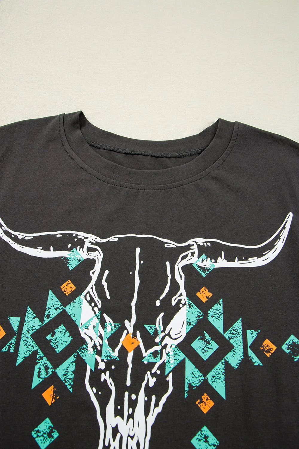 Bull Head Skull Round Neck Short Sleeve T Shirt - Image 6