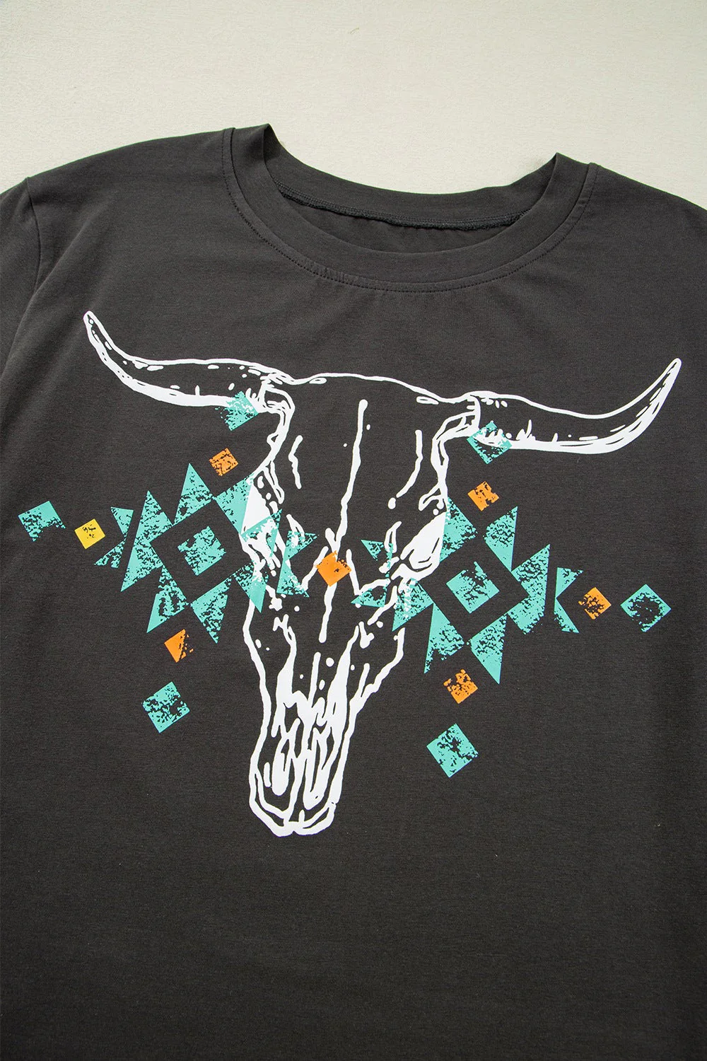 Bull Head Skull Round Neck Short Sleeve T Shirt - Image 7