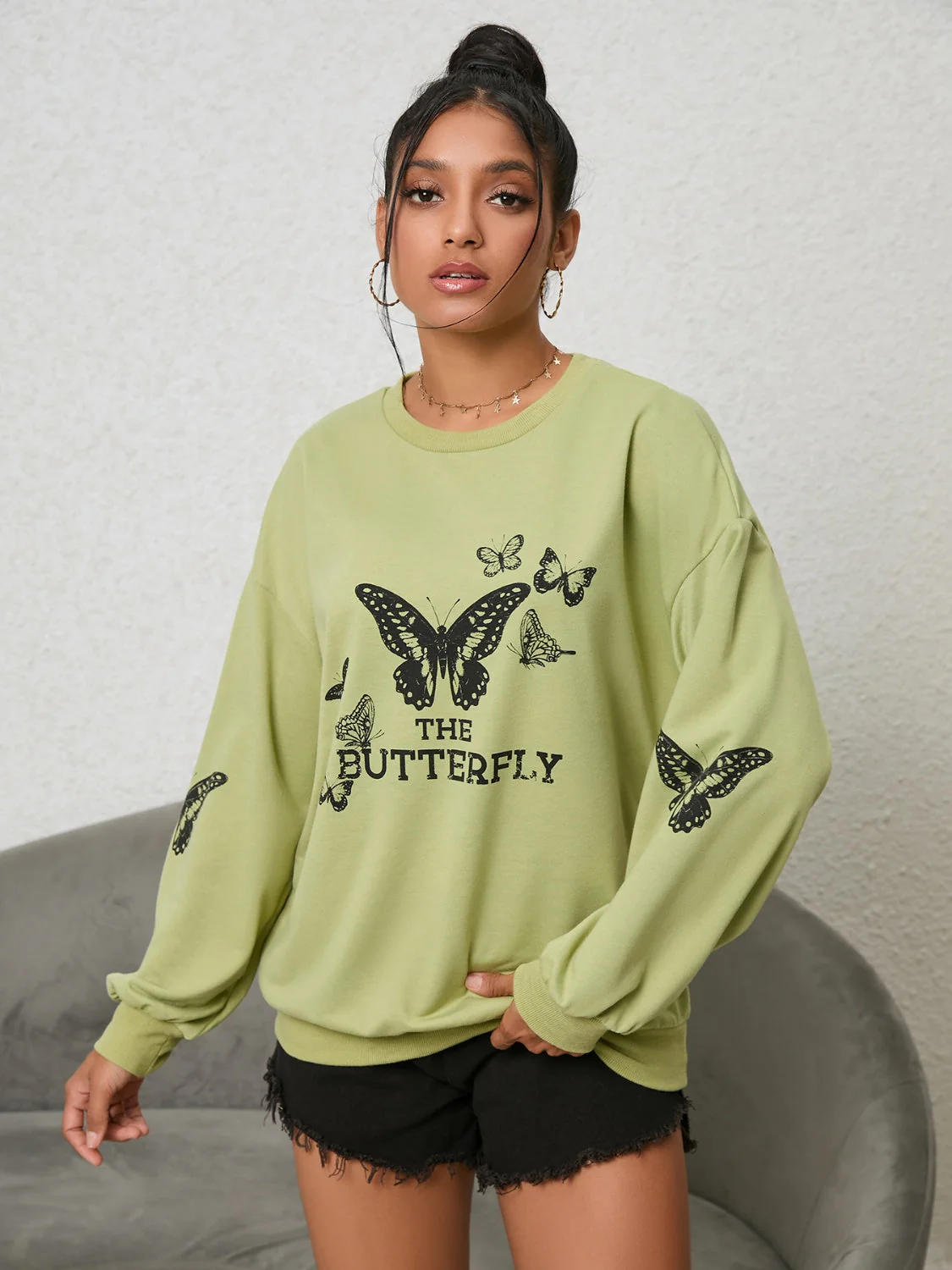 Butterfly Graphic Drop Shoulder Sweatshirt - Image 3