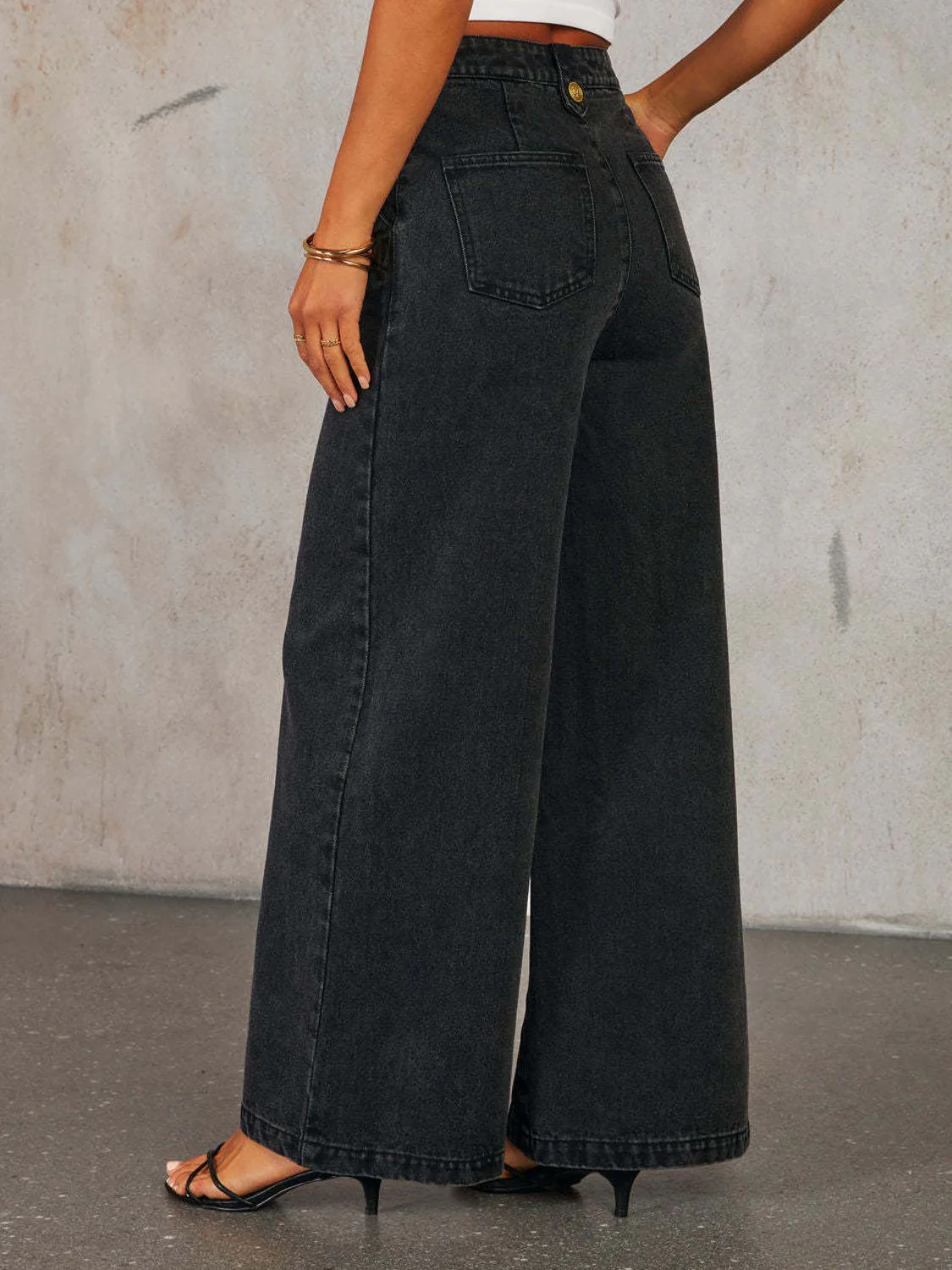 Button Decor High Rise Wide Leg Jeans - Image 8