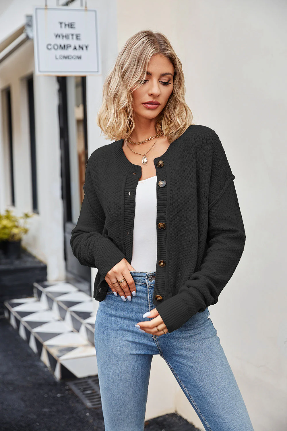 Button Down Exposed Seam Cardigan - Image 6