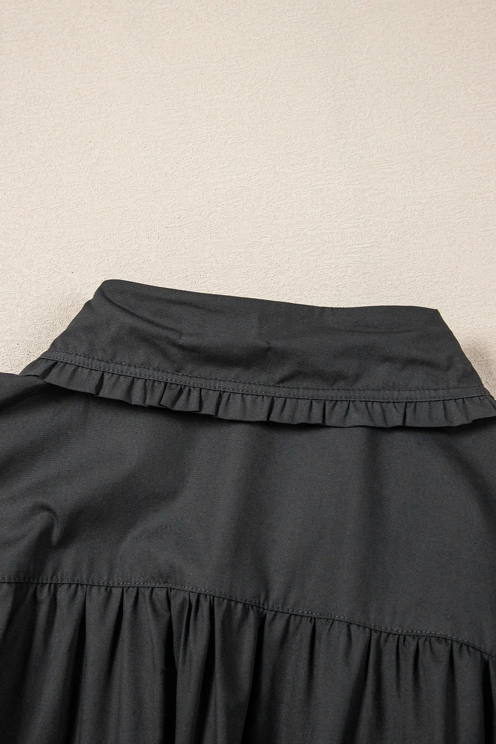 Button Down Puff Sleeve Ruffle Hem Dress - Image 10