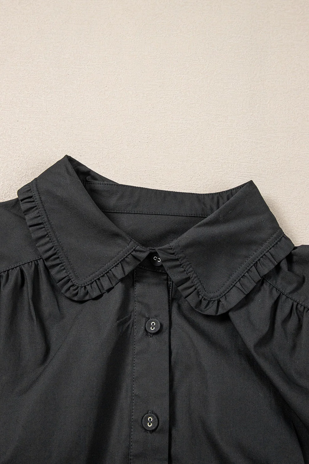 Button Down Puff Sleeve Ruffle Hem Dress - Image 14