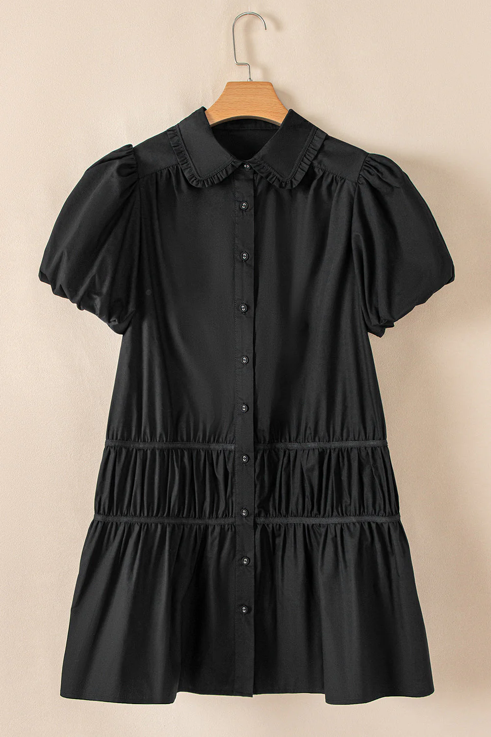 Button Down Puff Sleeve Ruffle Hem Dress - Image 7