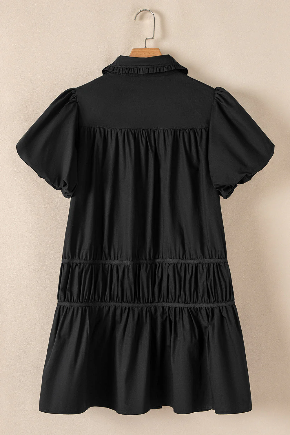 Button Down Puff Sleeve Ruffle Hem Dress - Image 8