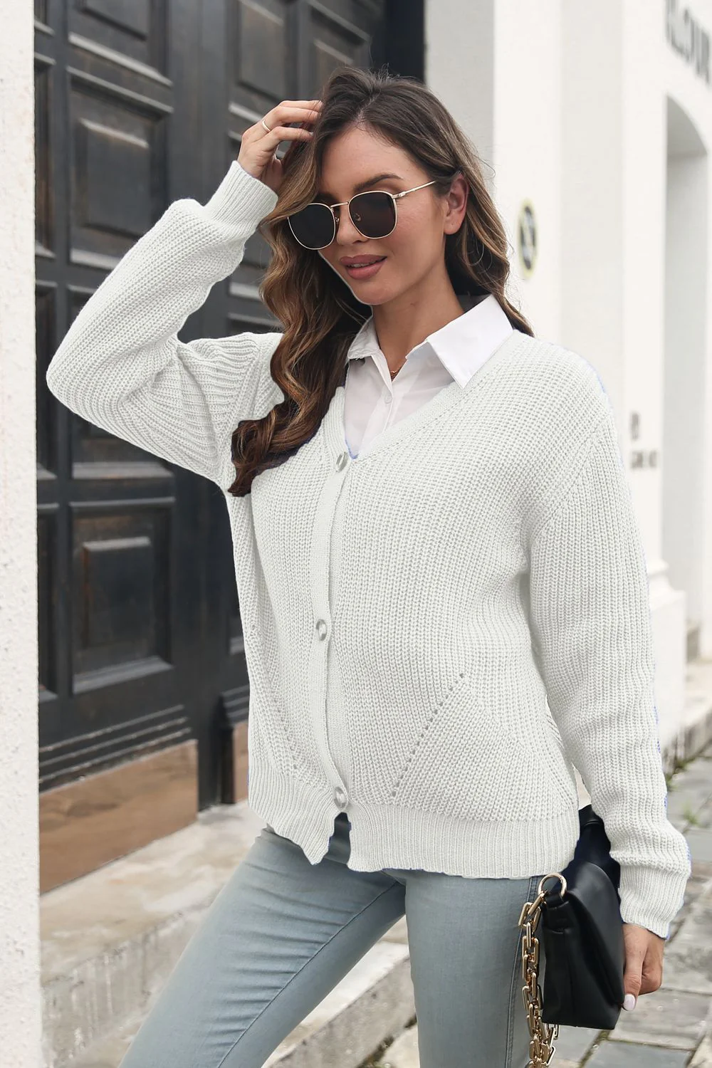 Button Down Ribbed Trim Cardigan - Image 8