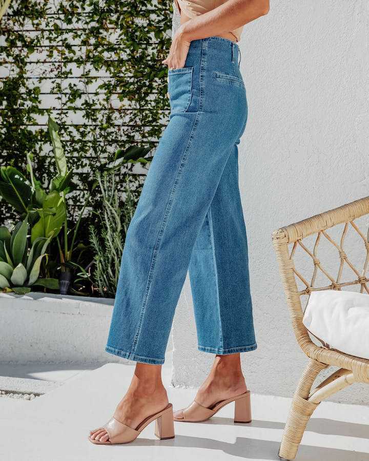 Button Fly Cropped Jeans with Pockets - Image 10