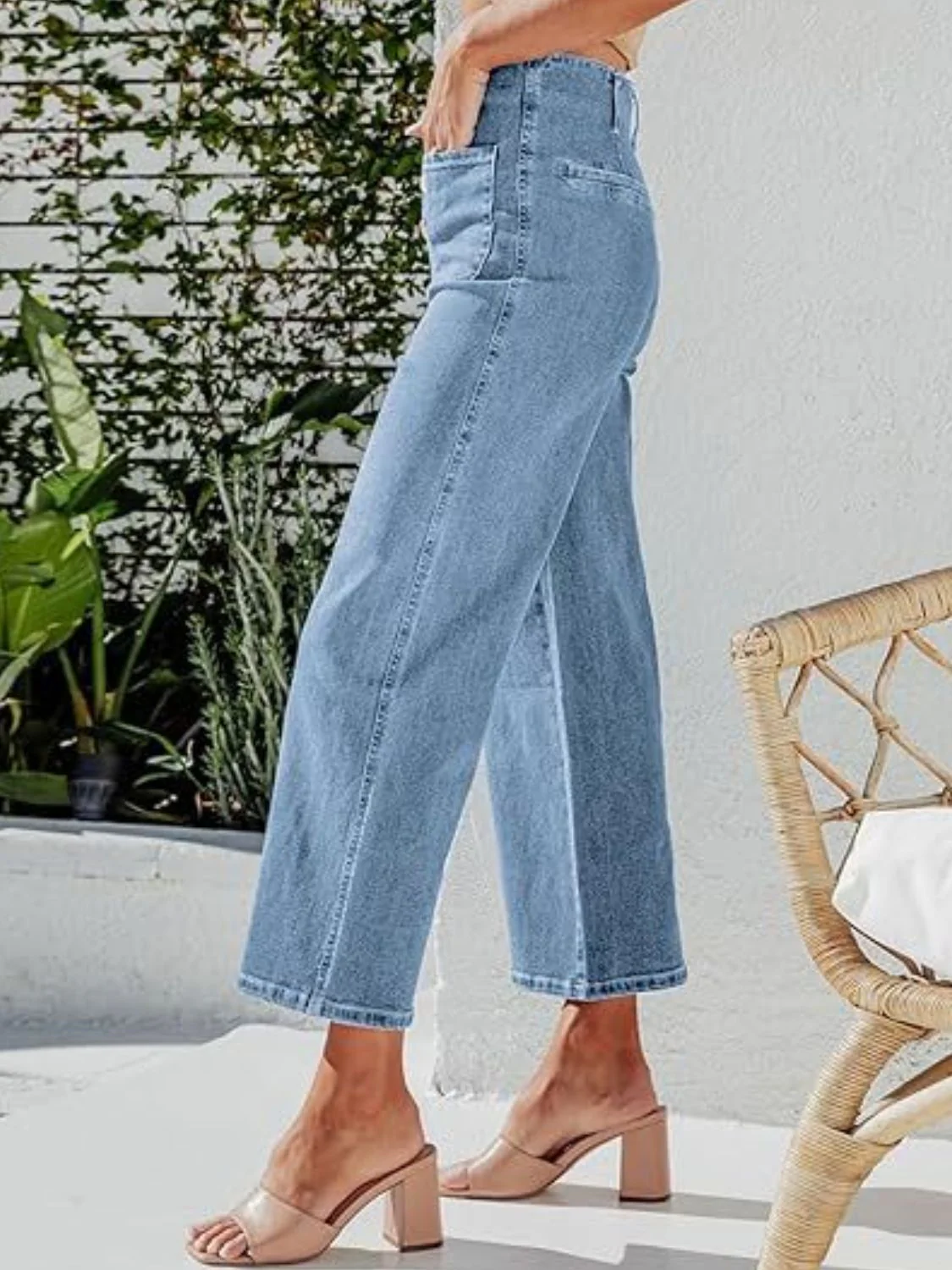 Button Fly Cropped Jeans with Pockets - Image 8
