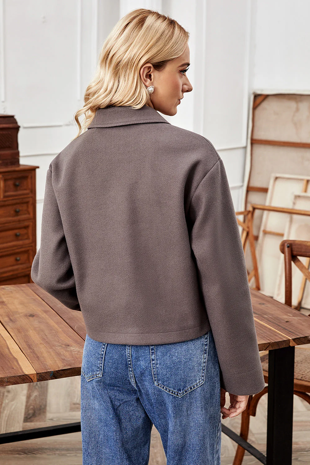 Button Up Collared Neck Jacket - Image 2
