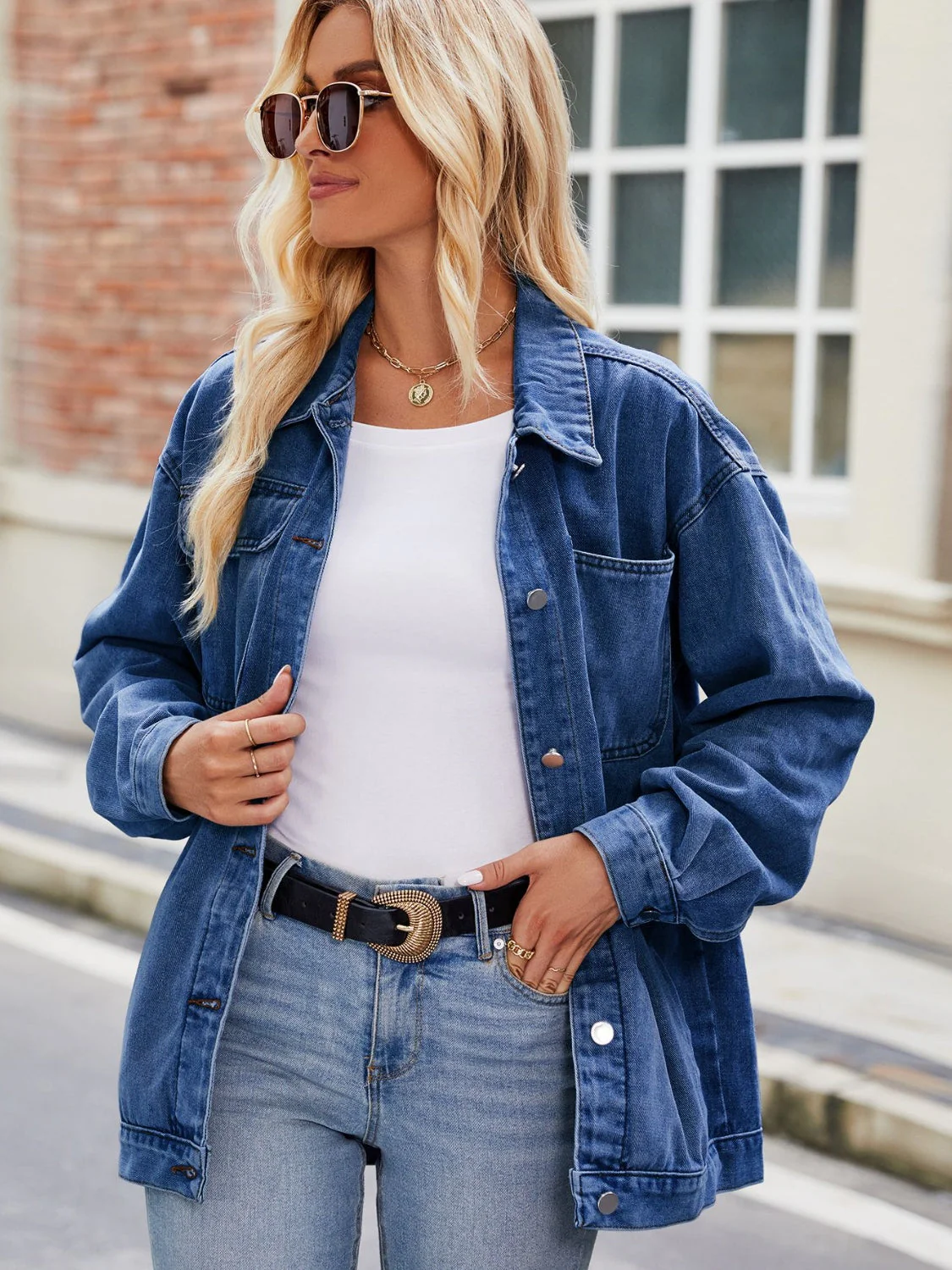 Button Up Denim Jacket with Pockets - Image 10