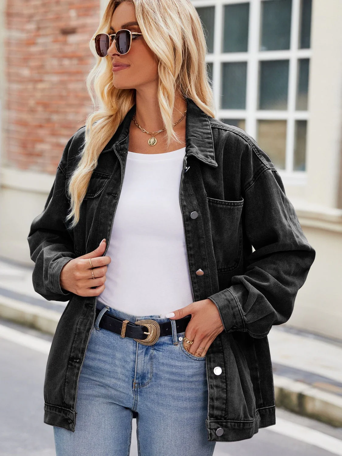 Button Up Denim Jacket with Pockets - Image 15