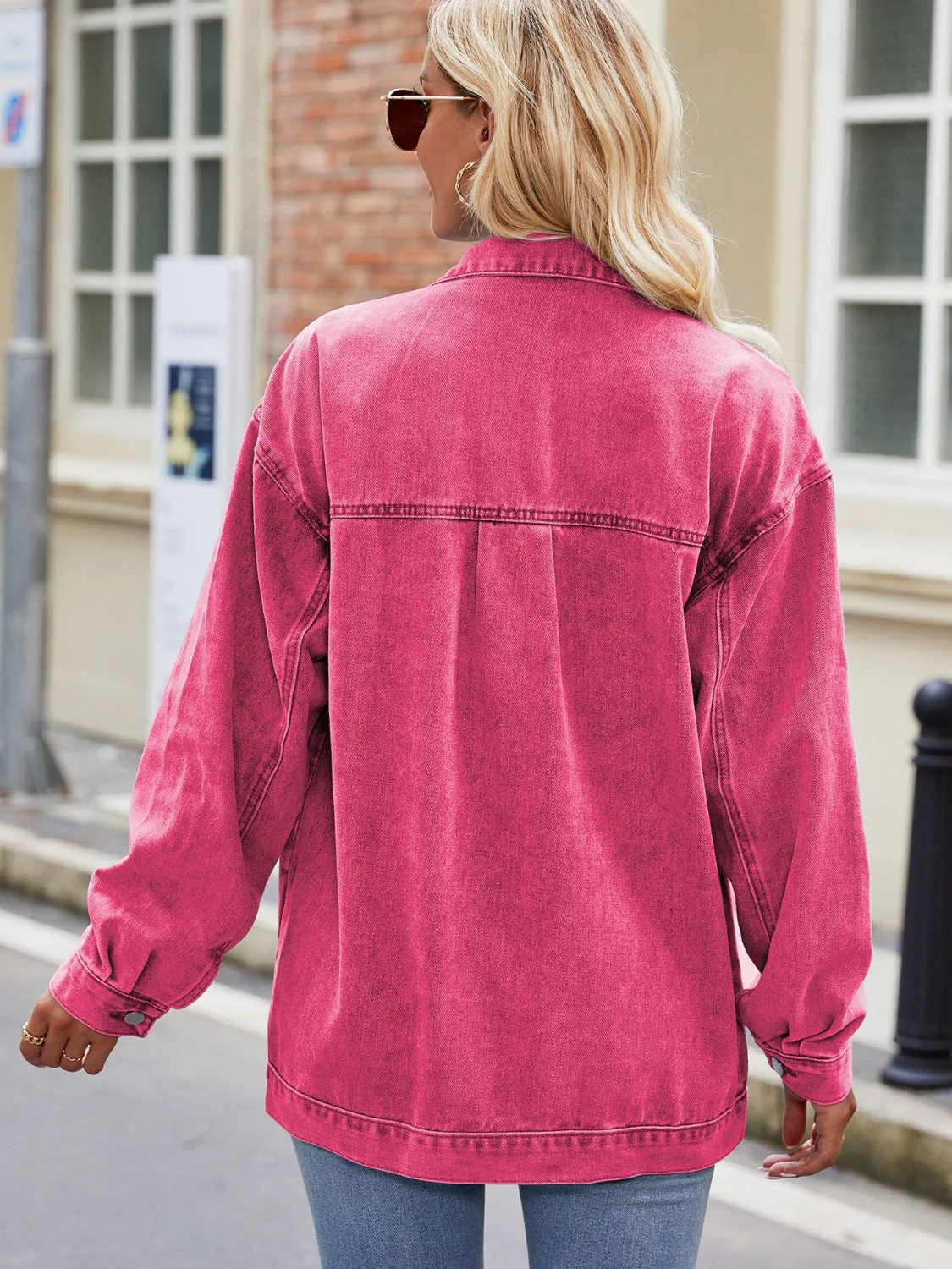 Button Up Denim Jacket with Pockets - Image 2